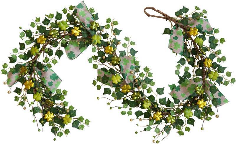 lot 5180 image: TEMPUS 5.9Ft Artificial Ivy Vine Garland with Green and Yellow Berries - Spring Summer Greenery Garland for Mantel Door, Farmhouse Indoor Outdoor Decor, Year-Round Home Party Decoration