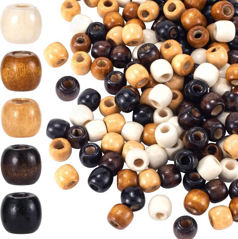 lot 5305 image: Pndeyo 100pcs Large Hole Wooden Beads for Crafts, Vintage Round Natural Wood Hair Bead, 5 Colors 10x13mm Wooden Loose Spacer Beads for Macrame Rosary Necklace Bracelet Hair DIY Craft Handmade Decor