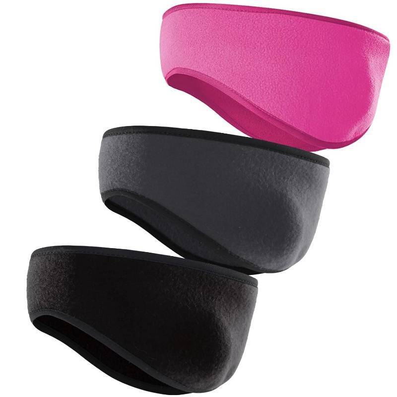 lot 5307 image: 3 Pcs Fleece Ear Warmers - Winter Headband Ear Muffs for Men & Women - Cold Weather Ear Covers for Running, Cycling, Ski (BlackGrayRose Red, One Size)