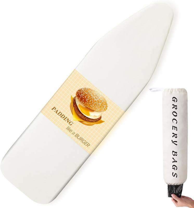 lot 5659 image: BNDX Ironing Board Cover, 18 x 49 Standard Size Thick Padding with Bongee Cord, Stain Resistant & Durable Scorch, 2 Click Buckles for Smooth Iron Beige Natural Twill(Bonus Plastic Bag Holder)