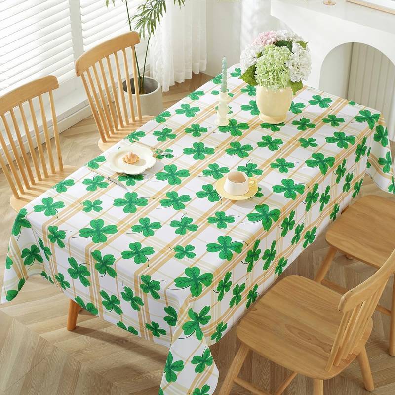 lot 5706 image: SASTYBALE St. Patrick s Day Tablecloth Rectangle, Spill Proof Plaid Table Cloth Printed with Green Shamrock Clovers, Washable Table Cover for Party Picnic Dinner Decor (Rectangle, 52 x 70)