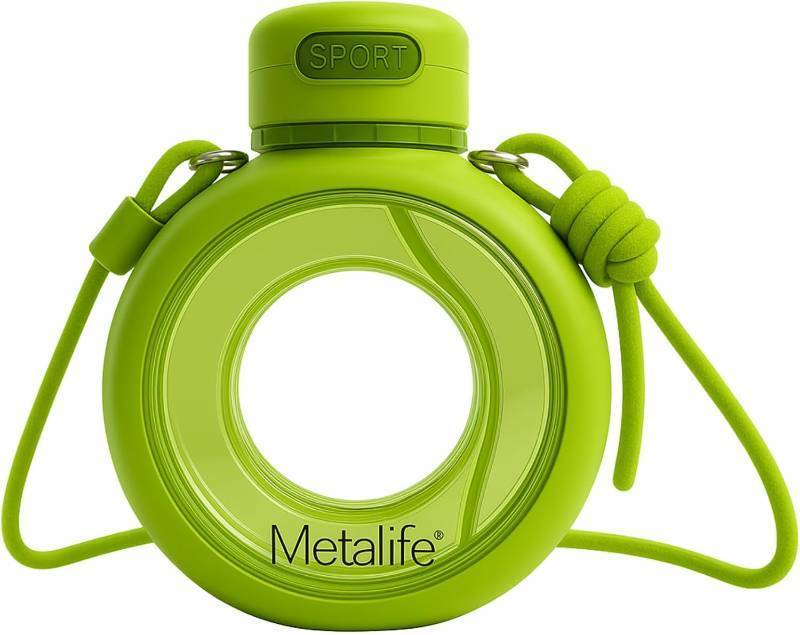 lot 5711 image: Circular Sports Water Bottle   Green, 700ml, Leakproof with Long Strap - COLOR IS WHITE