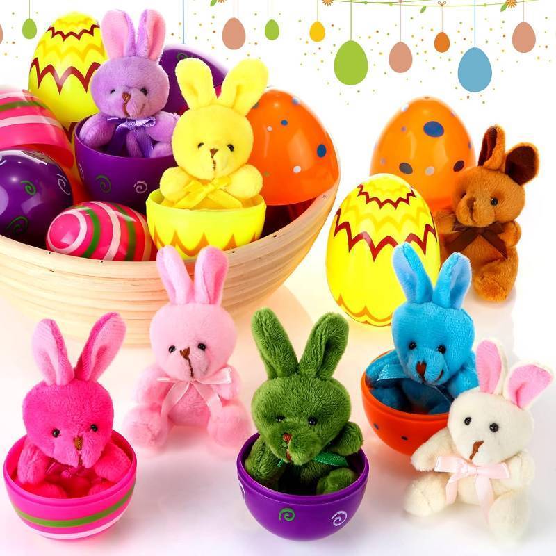 lot 5773 image: Civaner 24 Pieces Prefilled Easter Eggs with Plush Bunnies Rabbit Bright Colors Easter Eggs Basket Stuffers Prefilled Animal Toys for Birthday Party Favors Gifts