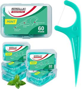 lot 7474 image: 300 Count Mint Floss Picks   Dental Flossers with 5 Travel Cases, Helps Prevent Cavities, Remove Plaque & Freshen Breath   Premium Toothpicks for Family
