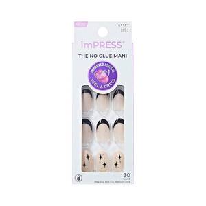 lot 8710 image: Kiss Impress French Tip Press On Nails, Gold Ring, Black, Short Oval, French Manicure Nail Kit Contains 30 Fake Nails, Prep Pad, Mini Nail File, and Manicure Stick