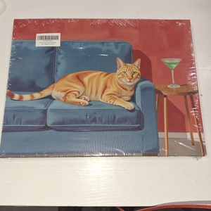 lot 8720 image: Cute Quirky Whimsical Cocktail Cat Decor Cat Gifts Wall Decor Canvas Wall Art Framed Art Prints Artwork Posters for Home Living Room Bedroom Dining Room Bar Cart Paintings Pictures 14.5X11.5 Inch&nbsp