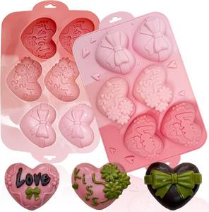 lot 8730 image: 2 Pack Heart Silicone Chocolate Mold Valentines Day Silicone Candy Mold 6 Cavities Love Heart Shaped Cake Pan Ice Cube Tray for Jelly Pudding Soap Cake Chocolate Valentines Day Birthday Gift.