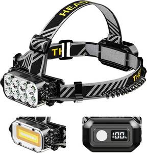lot 8752 image: Headlamp for Running, Emergency, Outdoor Activities, 360  Rotating, Digital Power Display Head Lamps, Super Bright 8 LED  3 COB Headlight with Red Light, Waterproof Flashlight