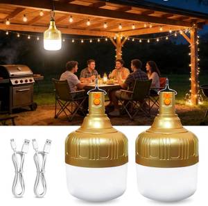 lot 8757 image: Lurinenna-2 Pack Outdoor Waterproof Rechargeable Light Bulbs,Super Bright LED Camping Bulb,IP65 Waterproof Emergency Light for Power Outage,Tent,Patio,Garage, Hurricane,USB Charging Portable Bulb