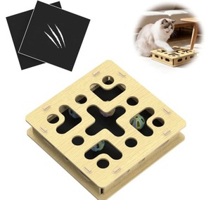 lot 8765 image: EIODEAR Cat Nail File Scratcher Box with 3 Sandpaper Pads & 4 Bell Balls, Sturdy Wood Cat Nail Scratcher to File Nails, Cat Toy Filer Toy for Treat-Motivated Cats, Included Silicone Security Rings