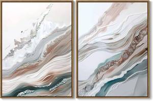 lot 8766 image: QTESPEII Framed Wall Art Set of 2 Abstract Wave Texture Canvas Prints Painting Modern Multicolor Pastel Poster Minimalist Wall Decor for Living Room Bedroom Bathroom Home Office Decoration, 12x16 Inch