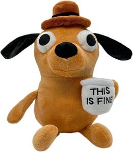 lot 8783 image: This is Fine Dog Plush, 11 inches Sized, Funny Coffee Drinking Dog Stuffed Animal Action Figures Soft Dolls Meme Plushies, Xmas Birthday Party Graduation Humor Gag Hilarious Ideal Gifts COLOR IS CHOCOLATE
