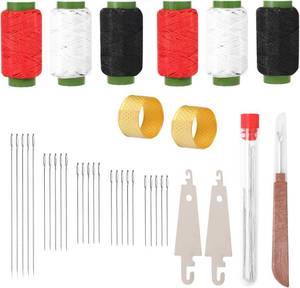 lot 8784 image: 37 Pcs Hand Sewing Needle Kit - Stainless Steel Big Eye Sewing Needles Set with Thread Ripper, Needle Threaders, Colored Threads & Thimbles Premium Steel Hand-Sewing Supplies for Home Travel & Repairs