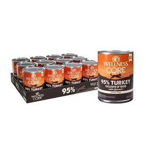 lot 9022 image: Wellness CORE 95% Adult Canned Wet Dog Food, Grain Free, Natural, Turkey with Spinach Recipe, 12.5 oz, Pack of 12 Cans