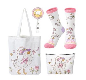 lot 9041 image: Silly Goose Gift Package, Gifts for Women, Gift Set with Travel Cosmetic Bags Canvas Tote Bag Novelty Socks for Birthday Mother Day