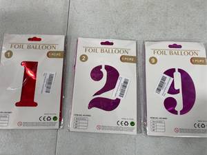 lot 9046 image: Three Pack of 40 Inch Foil Number Balloons, Numbes 1, 2, and 9, One Balloon in Each Pack