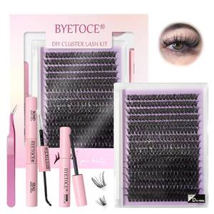 lot 9075 image: Lash Extension Kit DIY 320Pcs Natural Wispy False Eyelash Clusters 9-16MM 50D Fluffy D Curl Individual Lashes Kit with Lash Bond and Seal, Soft Lash Clusters Kit