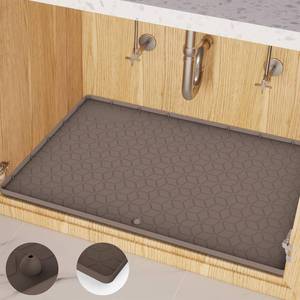 lot 9084 image: Under Sink Mat for Kitchen, Silicone Waterproof Liner, Flexible Organizer Tray with Drain Hole, 3.7 Gallons Capacity, Easy to Clean