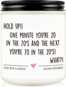 lot 9089 image: 70th Birthday Gifts for Women Men, Funny 70 Year Old Birthday Gift Ideas Unique Turning 70 Happy Birthdays Gifts for Friends, Mom, Dad, Grandma, Grandpa, Lavander Scented Candles
