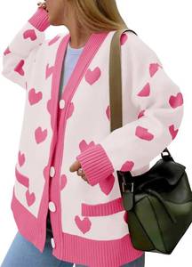 lot 9090 image: Saodimallsu Womens Oversized Heart Cardigan Color Block V Neck Button Long Sleeve Chunky Valentines Sweaters Size Small