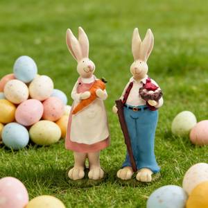 lot 9101 image: MeritMode 2 PCS Easter Bunny Statue - Spring Easter Rabbit Figurine Statue, Resin Hand Painted Rabbit Easter Bunny Sculpture for Easter Home Office Table Decorations,9.06 H