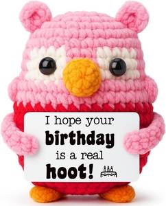 lot 9115 image: Positive Owl Crochet Birthday Gift for Wife Girlfriend, Cute Handmade Pink Owl for Women Friends, Funny Desk Buddy for Coworker Birthday, Romantic Anniversary Valentine s Day Holiday Present