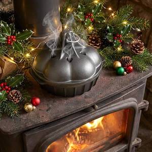 lot 8822 image: Wood Stove Steamer & Woodstove Steamer Stove Humidifier Cast Iron, 2.3 Quart Round Fireplace Humidifier & Simmer Pots with Heart-shaped Vent At The Top Covers (Round-1)