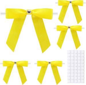lot 8831 image: 50Pcs Gift Wrap Twist Tie Bows, 2.75in Yellow Elegant Satin Ribbon Small Bows for Treat Bags, Gift Wrapping Baskets, DIY Crafts, Wedding Party Decorations, Baby Shower, Birthday, Anniversary