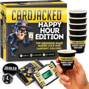 lot 8900 image: CARDJACKED Happy Hour Edition Card Game   Adult Drinking Game (21) for 4 10 Players   Includes Waterproof Cards & Shot Glasses