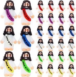 lot 8915 image: URSKYTOUS 25Pcs Little Jesus Figures Bulk Mini Jesus Love You Figurines Tiny Small Rubber Saints Toys to Hide Pocket Miniature Doll Easter Egg Fillers Stuffers Baptism Gift Religious Party Favors