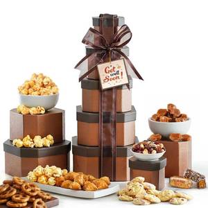lot 8920 image: Broadway Basketeers Get Well Gift Basket Tower   Gourmet Care Package with Cookies, Sweet & Savory Snacks for Men, Women   Encouraging Get Well gifts for Recovery, After Surgery, Thinking of You