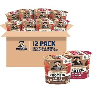lot 8921 image: Quaker Instant Oatmeal Express Cups, 10g Protein, 2 Flavor Variety Pack, 12 Packs