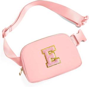 lot 8933 image: Gitus Belt Bag Fanny Pack Crossbody Bags with Initial Letter Patch Cute Stuff Birthday Gifts for Teenager Girls Trendy Preppy Stuff for Teen Girls Cool Stuff for Teens (Light Pink-E)