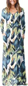 lot 8941 image: GRECERELLE Womens Long Sleeve V Neck Casual Button Maxi Dress 2025 with Pockets SIZE L