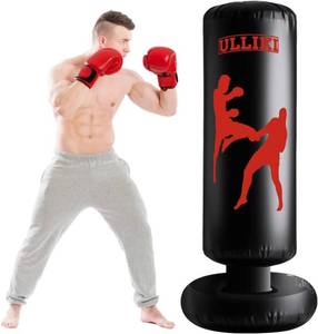 lot 8942 image: Freestanding Punching Bag for Adults, Kick Boxing Bag with Stand for Adults, Blow up Punching Bag for Kids 12-14