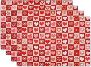 lot 8943 image: Valentines Day Table Mats - Red Heart Placemats Set of 4 Pink Love Place Mat 12x18 for Dining Kitchen Farmhouse