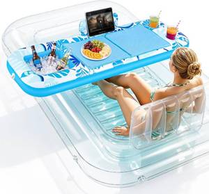 lot 8945 image: Ayeboovi Extra Large Inflatable Tanning Pool Float Tray - 61 L x 18 W Non-Slip Sunbathing Bed Tray with Cooler Ice Bar for Tanning Lounge Raft & Blow up Suntan Tub Pool Stuff Party Gifts