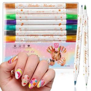 lot 8954 image: Nail Art Pens Double Headed Acrylic Paint Pen Set 1-5mm Quick-Drying Waterproof Nail Polish Markers 12 Colors Drawing Painting Lines Pen for Women Girls DIY Manicure Supplies