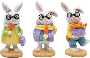 lot 8956 image: nuvagiki Spring Decorations for Home,3PCS Spring Bunny Figurines Decor, Rustic Farmhouse Bunny with Basket, Carrot Kitchen Table Tiered Tray Decor, Spring Office Classroom Decorations