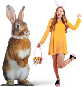 lot 8964 image: Kathfly 5.3 ft Easter Bunny Rabbit Cardboard Standup Cutout Life Size Easter Day Hunt Theme Party Decoration Backdrop Photo Prop Standup for Spring Hunt Themed Party Decor
