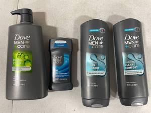 lot 9054 image: Dove Men 4 Piece Hygiene Set, Deodorant, 2 in 1 Shampoo Conditioner, Face and Body Wash X2