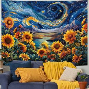 lot 9155 image: Yuiqear Sunflower Starry Sky Tapestry Galaxy Space Wall Tapestries Psychedelic Mountain River Tapestries Fantasy Landscape Tapestry for Bedroom Decor