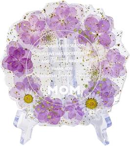 lot 9209 image: Gift for Mom Resin Floral Keepsake Plate Decor with Pressed Real Flowers (Purple & White)  Mom Birthday Gifts, Unique Handmade Keepsake for Women
