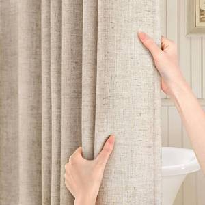 lot 9220 image: Linen Shower Curtain Boho Farmhouse Shower Curtains for Bathroom Neutral Luxury Fabric Taupe, Beige 72 x 72