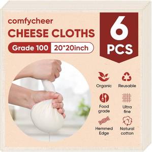lot 9233 image: Cheese Cloths for Straining, 6PCS 20  20Inch Grade 100 Chees Cloth with Hemmed Edge,100% Cotton Unbleached,Reusable Muslin Cheesecloth for Straining, Making Yogurt, Juicing