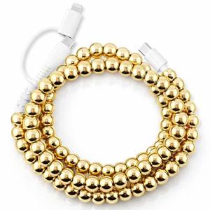 lot 9247 image: Cute Beaded Phone Charger Metallic Colors USB Cable 2-in-1 USB C to USB-CiOS iPhone Charging Cable Colorful 3.3ft Cord for Smartphones (USB-C to USB-C, Gold)