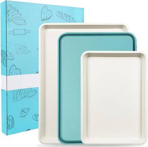 lot 9256 image: 3-Pack Blue Ceramic-Coating Baking Sheet Pans, PFOAPFOSPTFE-Free Nonstick Cookie Sheet Trays, 0.8mm Thick Heavy Duty, with Diamond Texture, Replacement Toaster Oven Tray for Everyday Baking