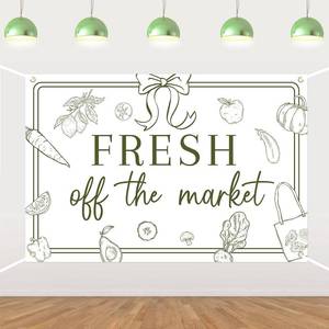 lot 9264 image: Shes Fresh off the Market Backdrop Farmers Market Bridal Shower Decorations Green Bow Photography Backdrop Fruit Vegetable Backdrop for Women Locally Grown Bachelorette Wedding Party Supplies 53ft