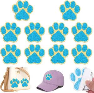 lot 9269 image: 10PCS 2.36 Inch Paw Print Chenille Patches Self Adhesive,Cute Dog Cat Paw Print Embroidery Stickers for Clothes Team Jerseys Bags Hats Laptop DIY Accessories,Blue