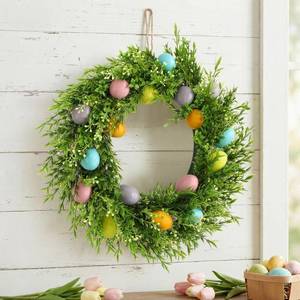 lot 9274 image: Suncalla 14 Inch Rustic Farmhouse Wreath Front Door Decor Lush Faux Lawn & Pastel IndoorOutdoor Spring Hunt Parties & Brunch Table Centerpieces